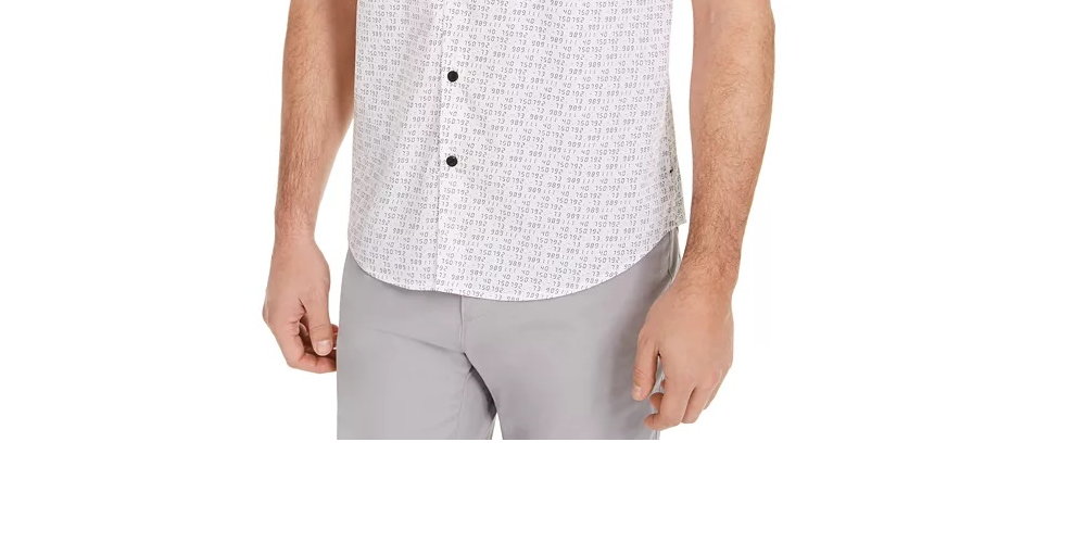 Alfani Men's Digital Print Collared Button Down Shirt White Size XX-large