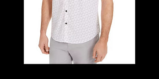 Alfani Men's Digital Print Collared Button Down Shirt White Size XX-large