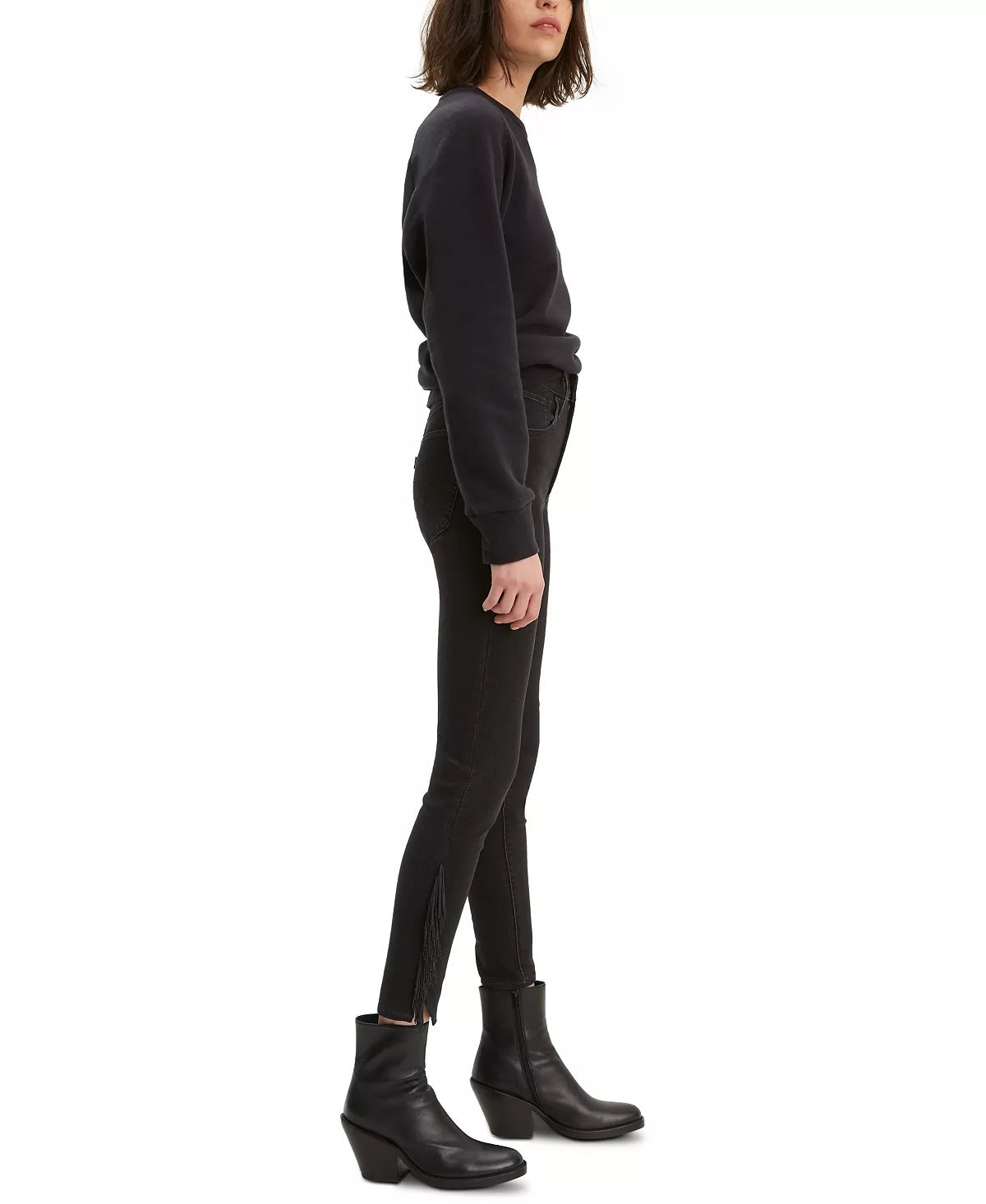 Levi's Women's Mile High Fringed Skinny Ankle Jeans Black Size 30