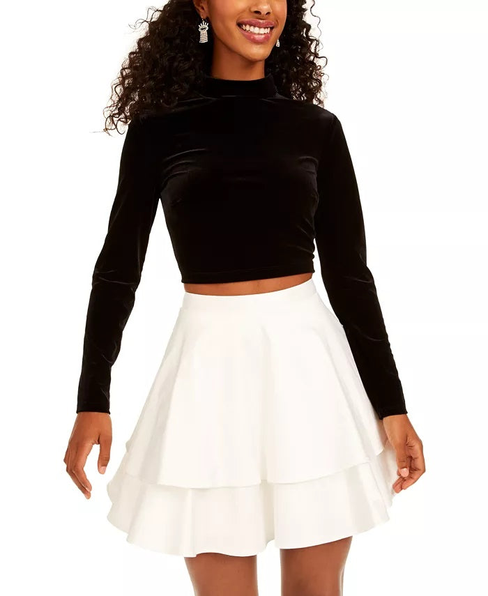 City Studios Women's Ruffled Long Sleeve Mock Mini A-Line Dress Black Size 1