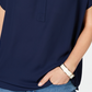 Charter Club Women's Split Neck Short Sleeve Top  Blue Size Petite Medium