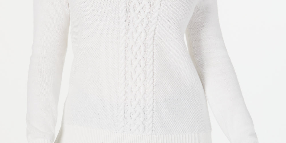 Karen Scott Women's Cable Knit Sweater  White Size Small