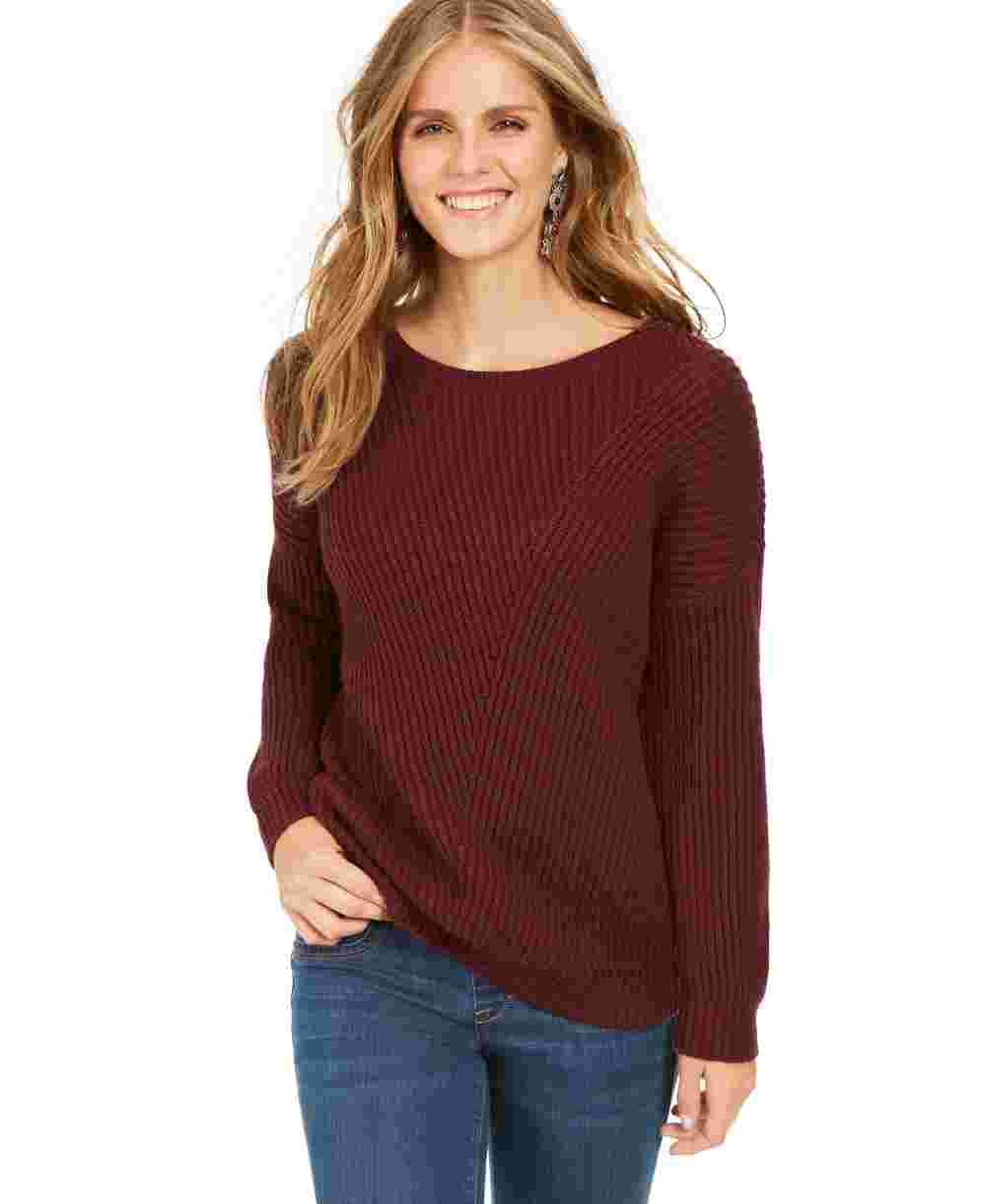 Style & Co Women's Ribbed Drop-Shoulder Sweater Purple Size XX Large