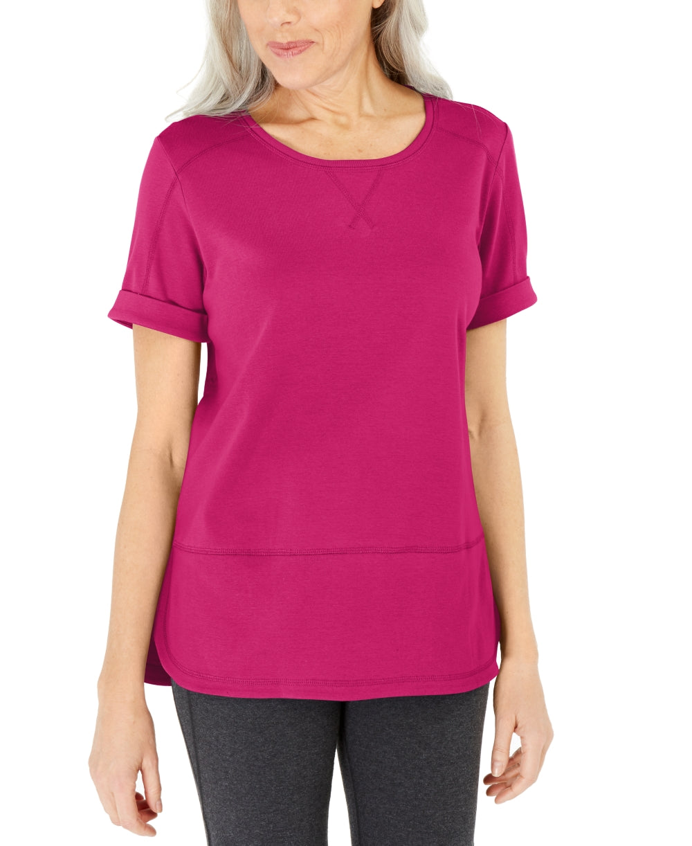 Karen Scott Women's Cotton Topstitched Top Pink Size X-Small