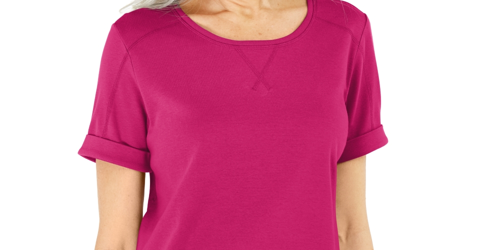 Karen Scott Women's Cotton Topstitched Top Pink Size X-Small