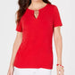 JM Collection  Women's Embellished Keyhole Top Red Size Petite Small