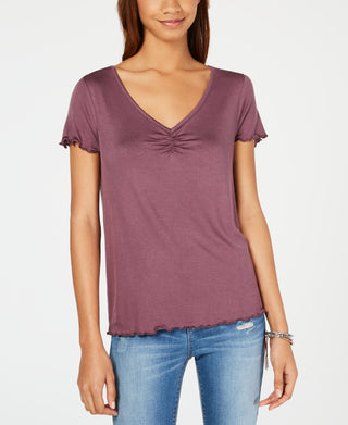 Hippie Rose Junior's Ruched T-Shirt Purple Size Medium