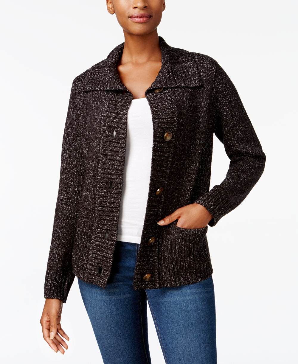 Karen Scott Women's Button Front Shawl Collar Cardigan  Black Size Small