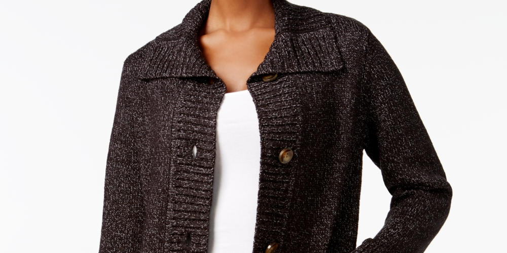 Karen Scott Women's Button Front Shawl Collar Cardigan  Black Size Small