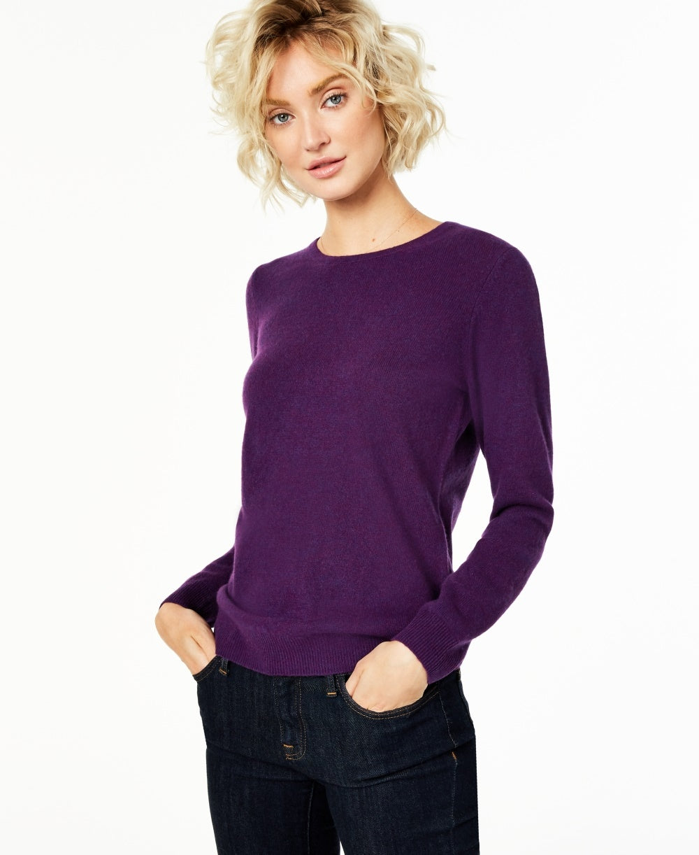 Charter Club Women's Crew-Neck Cashmere Sweater Dark Purple Size Extra Small