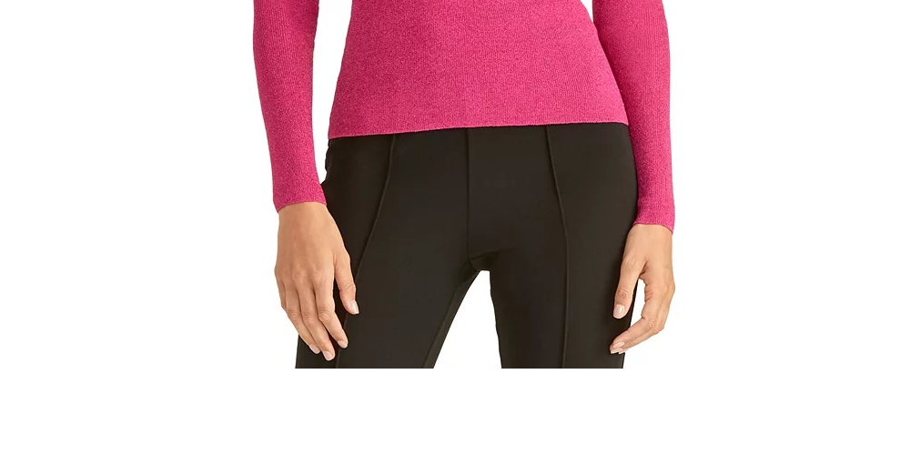 Rachel Roy Women's Glitter Long Sleeve Crew Neck Sweater Pink Size X-Small