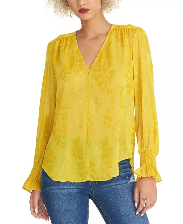 Rachel Roy Women's Lulu Shirred Floral Blouse Yellow Size Small