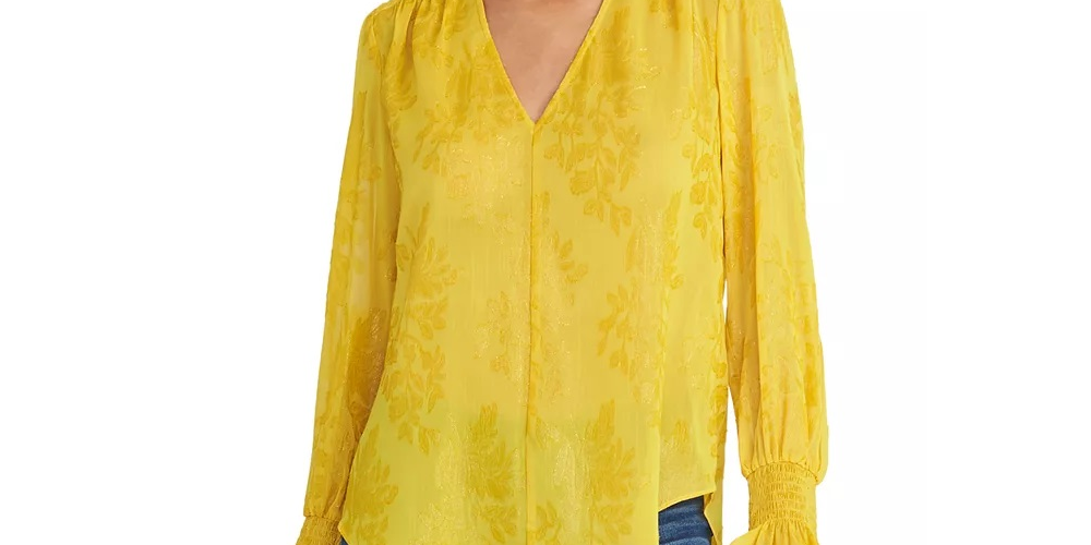 Rachel Roy Women's Lulu Shirred Floral Blouse Yellow Size Small