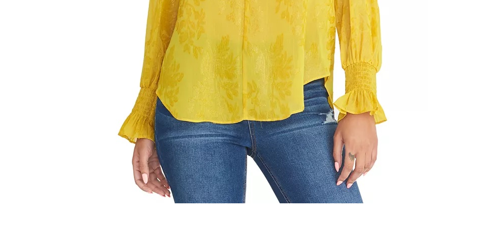 Rachel Roy Women's Lulu Shirred Floral Blouse Yellow Size Small