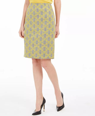 Kasper Women's Houndstooth Knee Length Pencil Skirt Yellow Size 8 Petite