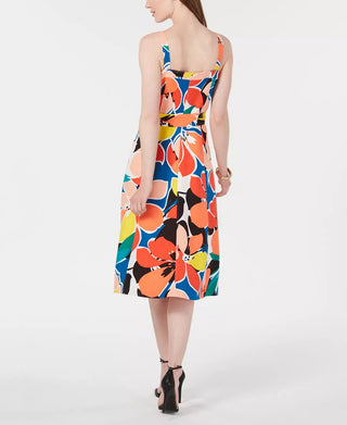 Donna Ricco Women's Printed Button Down A Line Dress Red Size 8