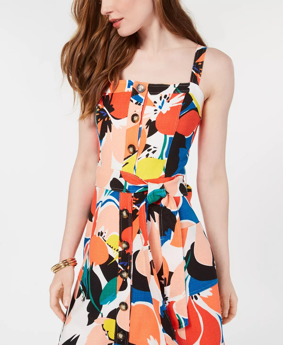 Donna Ricco Women's Printed Button Down A Line Dress Red Size 8