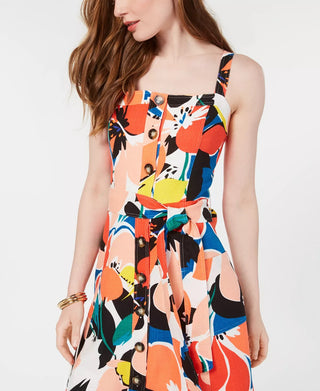 Donna Ricco Women's Printed Button Down A Line Dress Red Size 8