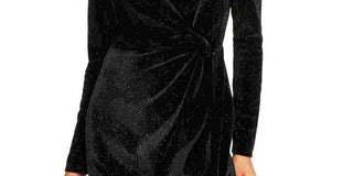 Trixxi Women's Glitter Long Sleeve V Neck Short Sheath Party Dress Black Size Large