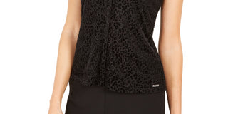 Calvin Klein Women's Textured Animal Print Top Silver Size Petite S