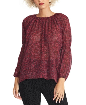 Rachel Roy Women's Lola Printed Shirred Sleeve Top Red/Black  Size X-Large