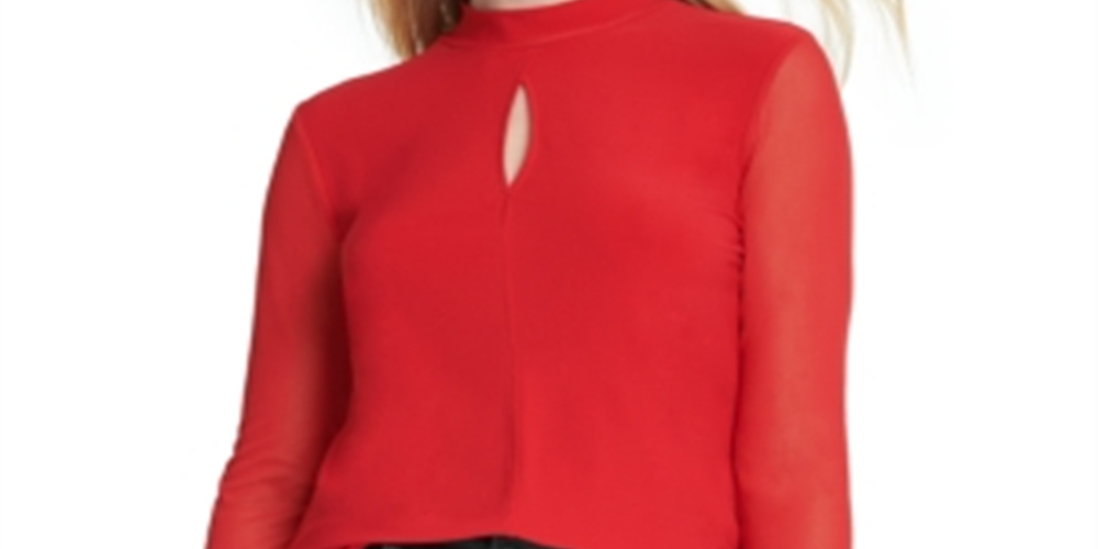 DKNY Women's Long Sleeve Keyhole Blouse Evening Top Red Size Medium