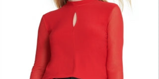 DKNY Women's Long Sleeve Keyhole Blouse Evening Top Red Size Medium