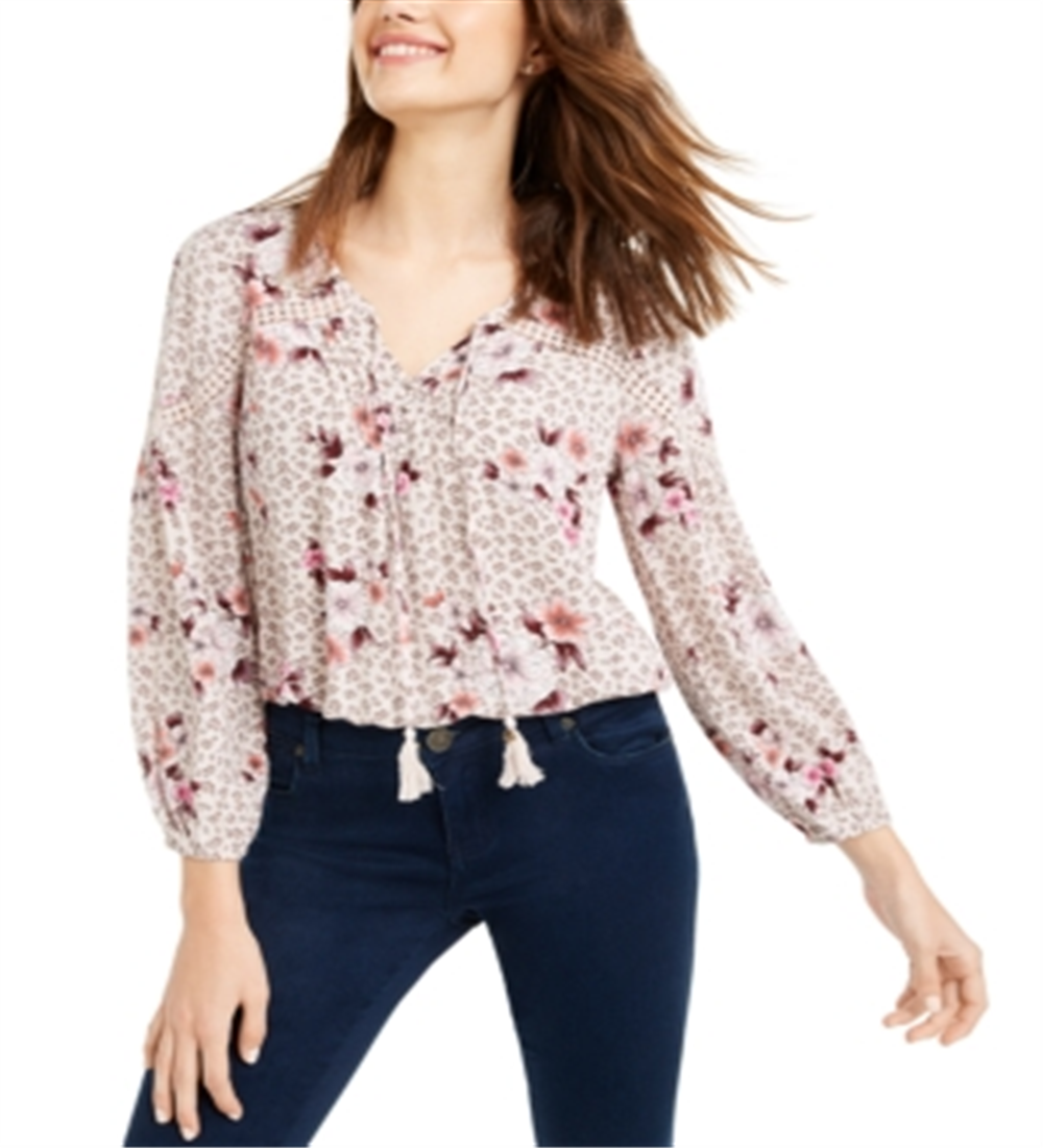 American Rag Junior's Crochet Trim Peasant Top Pink Multi Size XX-Large