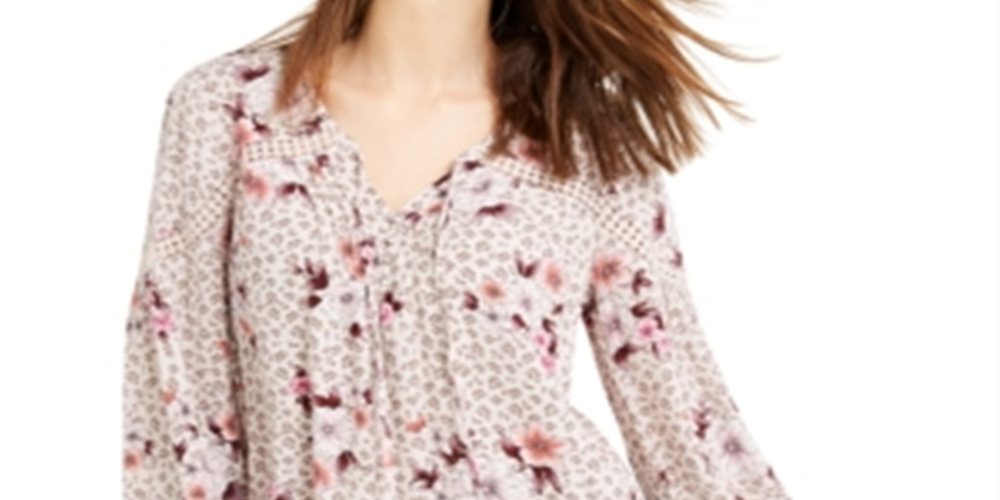 American Rag Junior's Crochet Trim Peasant Top Pink Multi Size XX-Large