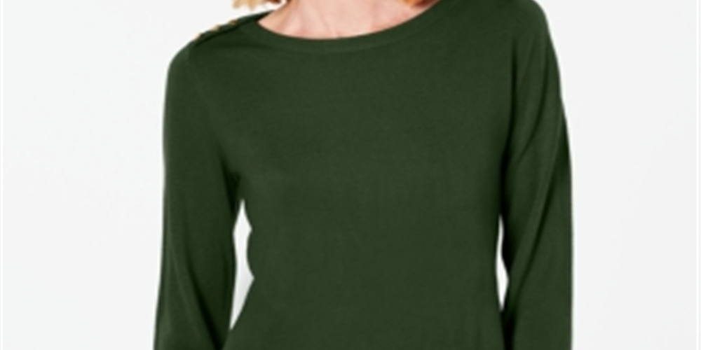 Karen Scott Women's Button Shoulder Sweater Green Size X-Large