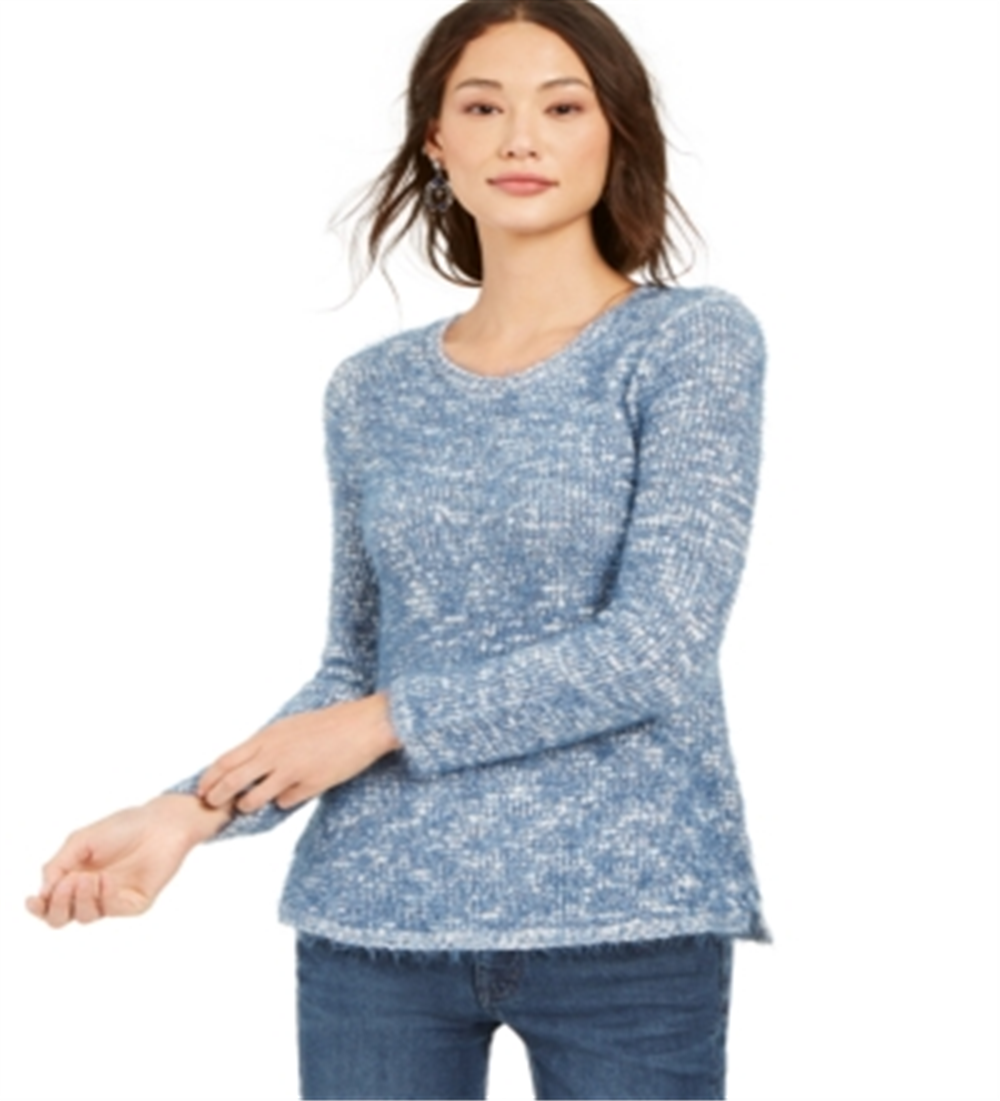 Style & Co Women's Marled Eyelash Sweater Blue Size PP