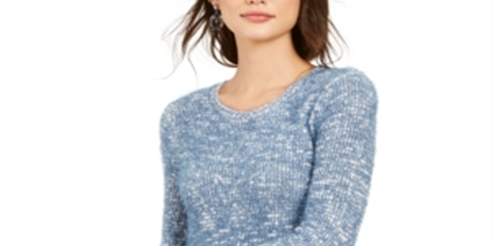 Style & Co Women's Marled Eyelash Sweater Blue Size PP
