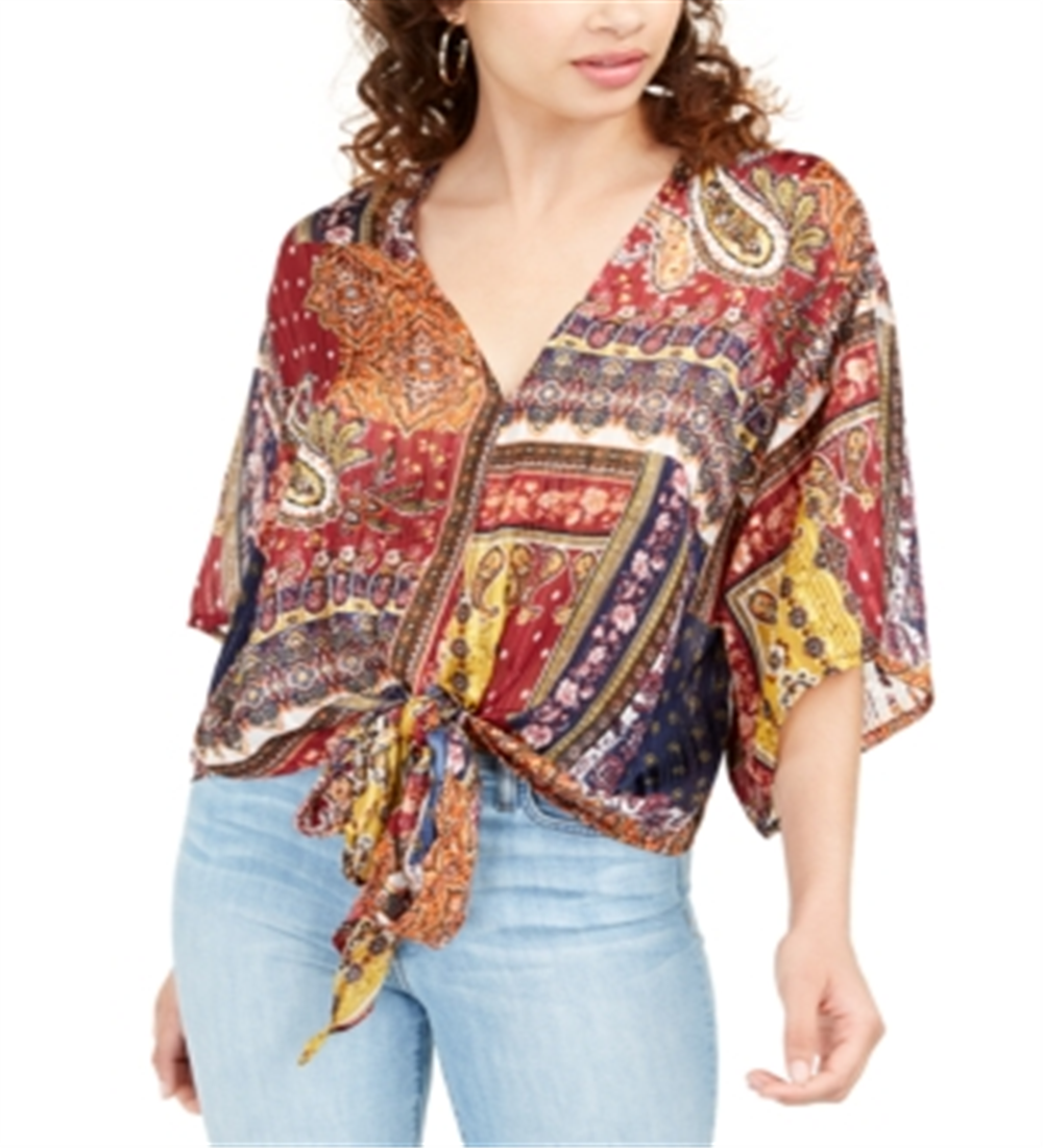 Polly & Esther Junior's Lurex Tie Front Top Red Size Medium