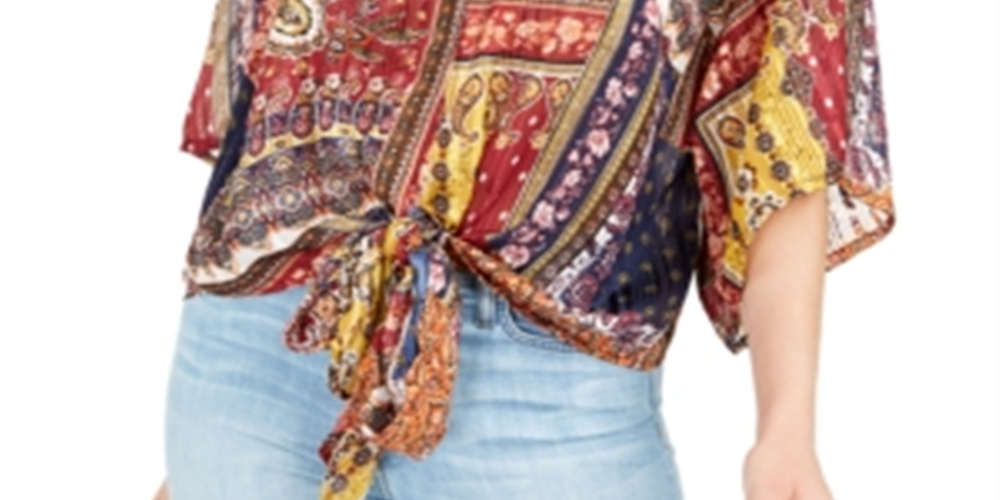 Polly & Esther Junior's Lurex Tie Front Top Red Size Medium