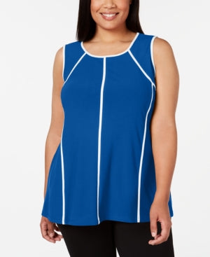 Alfani Women's Piping Hi Low Tank Top Blue Size 0X