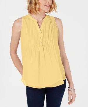 Charter Club Women's Sleeveless Pintuck Blouse Yellow Size Small