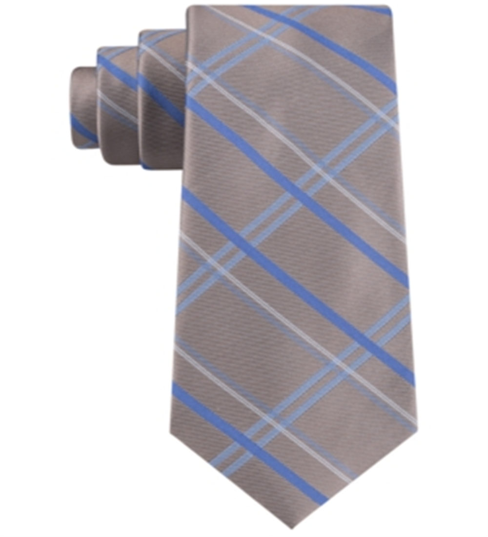 Kenneth Cole Men's Madras Plaid Billy Plaid Silk Slim Neck Tie Gray One Size