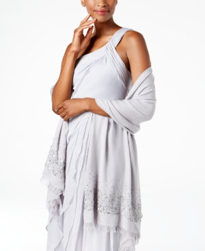 Adrianna Papell Women's Fringe Embellished Shawl Gray Size Regular