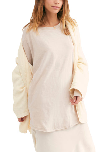 Free People Women's Arden Extra Long Cotton Top Brown Size Medium