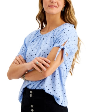 Style & Co Women's Printed Off The Shoulder Top Blue Size Medium