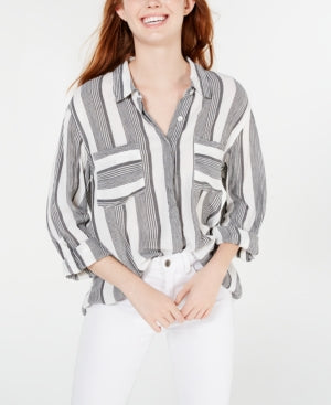 Hippie Rose Junior's Printed Utility Shirt Black Size X-Large