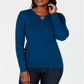 Karen Scott Women's Cotton Cable Knit Keyhole Sweater Blue Size Petite Small