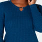 Karen Scott Women's Cotton Cable Knit Keyhole Sweater Blue Size Petite Small