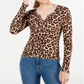 Hippie Rose Junior's Waffle Knit Lettuce Edge Top Leopard Size Large