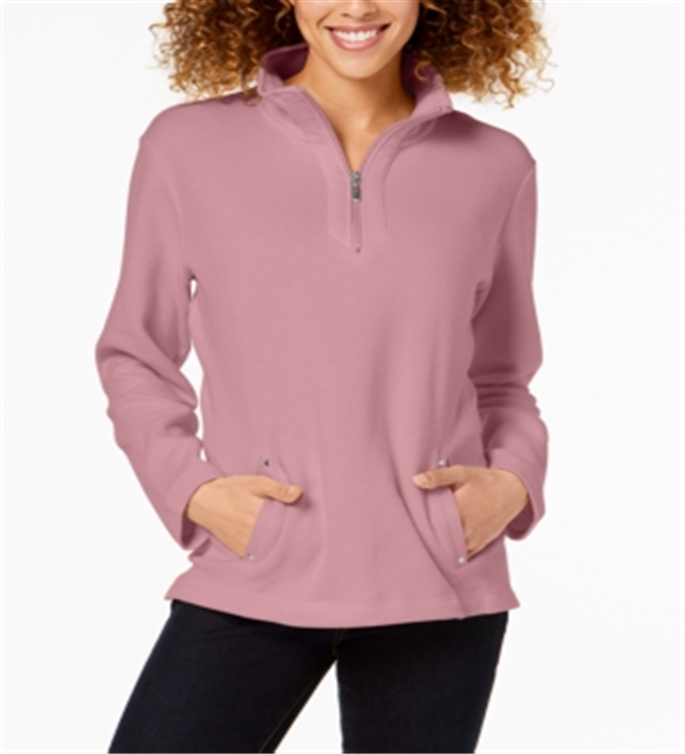 Karen Scott Women's Zip Neck Top Mellow Rose  Size Petite S