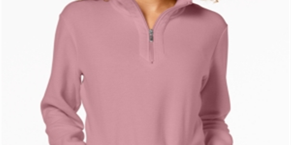 Karen Scott Women's Zip Neck Top Mellow Rose  Size Petite S