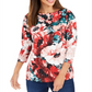 Charter Club Women's Floral Print Boat Neck Top Red Size X-Small