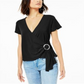 Bar III Women's Grommet Faux Wrap Top Black Size X-Small