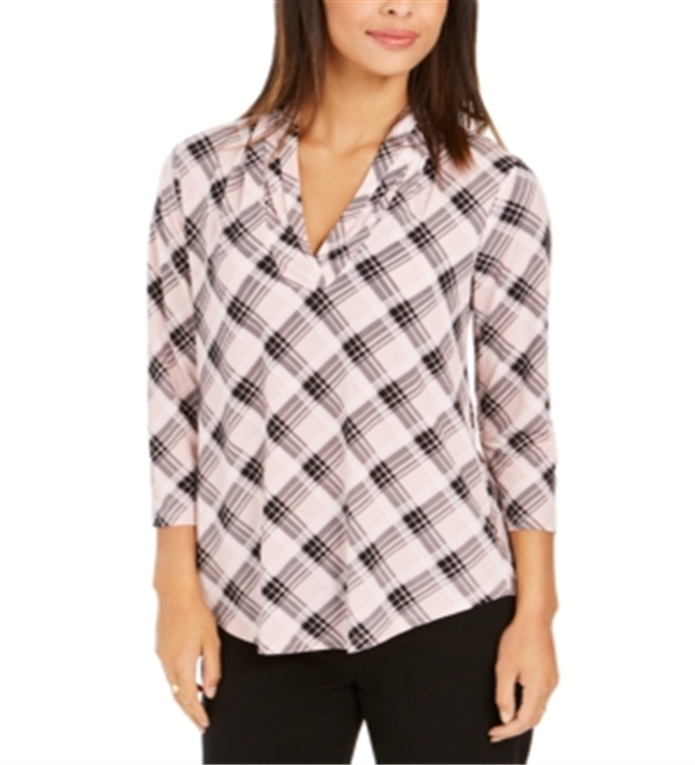 Charter Club Women's Printed V Neck Top Pink Size X-Large