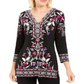 JM Collection Women's 3/4 Sleeve Embellished Top Black Size-Petite S